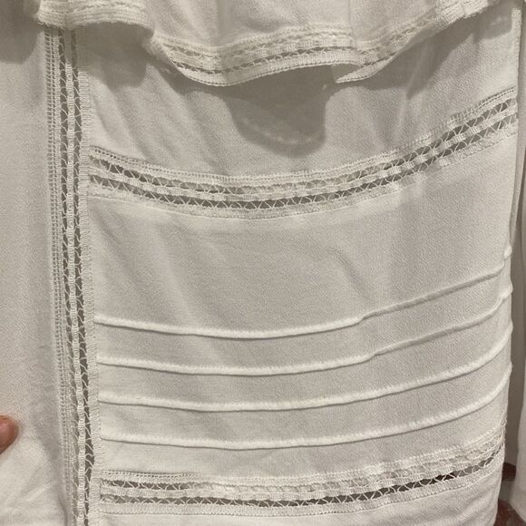 Forever 21 Plus White Open Lattice Lace Trim Cropped Ruffle Tank 0X EUC - Picture 8 of 8